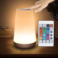 Remote Touch Wood Grain Bedside Lamp with RGB Atmosphere