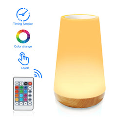 Remote Touch Wood Grain Bedside Lamp with RGB Atmosphere