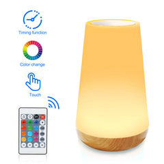 Remote Touch Wood Grain Bedside Lamp with RGB Atmosphere